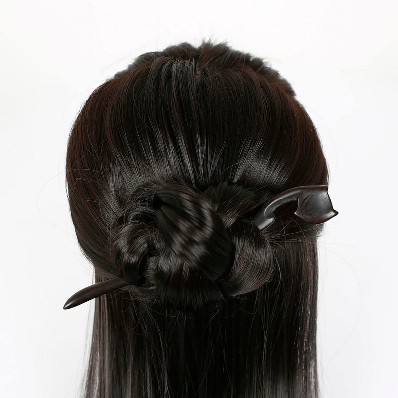 REAL SIC Natural Sandalwood Hair Sticks for Women - Sustainable Retro Boho Fashion Chopsticks/Wood Hair Pins for Long Hair (Fox) - Image 3